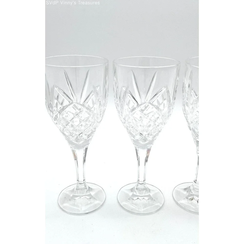 Vintage Cut Crystal Wine Glasses Set of 4 Pineapple Fan Pattern Elegant Stemware